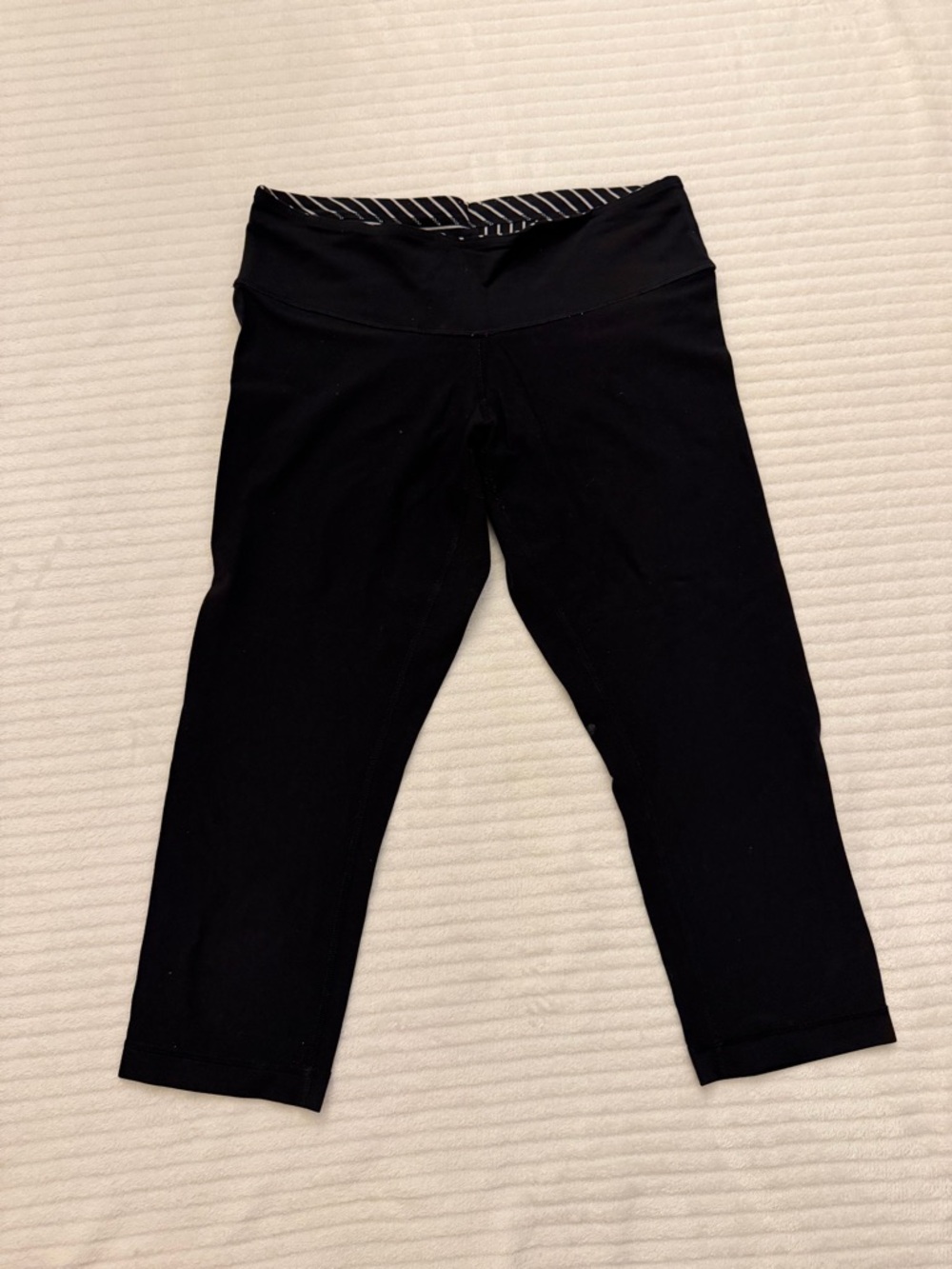 lululemon athletica Black Capri Leggings with Striped Waistband